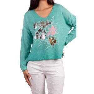 NEW GIGI MODA emma fiori sweater in lake green